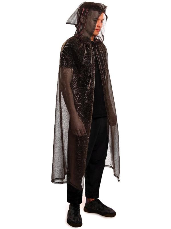 Карнавальный плащ с капюшоном «Паутина на сером», трикотин, длина 120 см