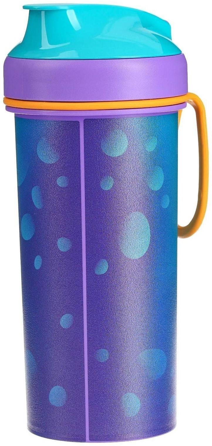 Бутылочка детская с декором и петлей, 400мл, цвет голубой