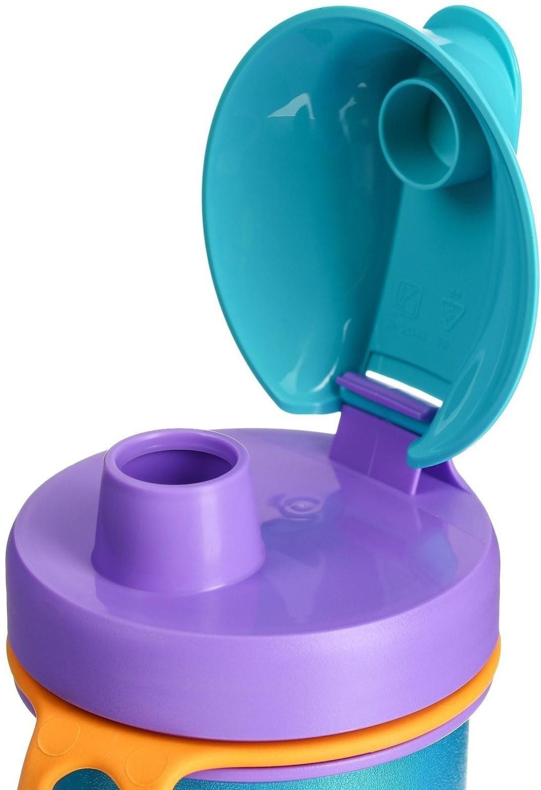 Бутылочка детская с декором и петлей, 400мл, цвет голубой