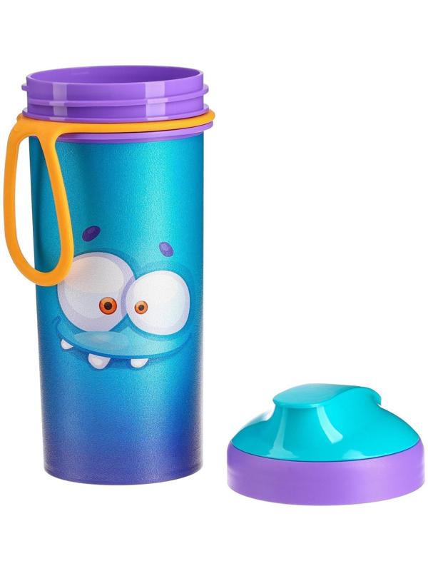 Бутылочка детская с декором и петлей, 400мл, цвет голубой