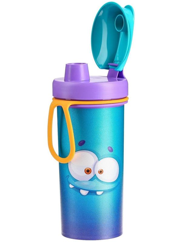 Бутылочка детская с декором и петлей, 400мл, цвет голубой