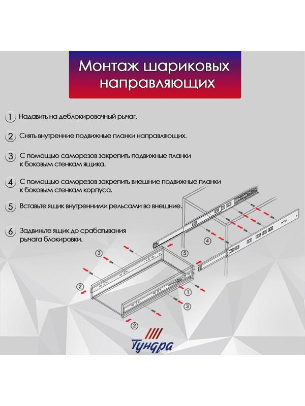 Шариковые направляющие ТУНДРА , система Push to Open 4512, L=250 мм, H=45 мм, 2 шт