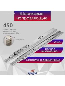 Шариковые направляющие ТУНДРА, с доводчиком 4510, L=450 мм. H=45 мм. 2 шт