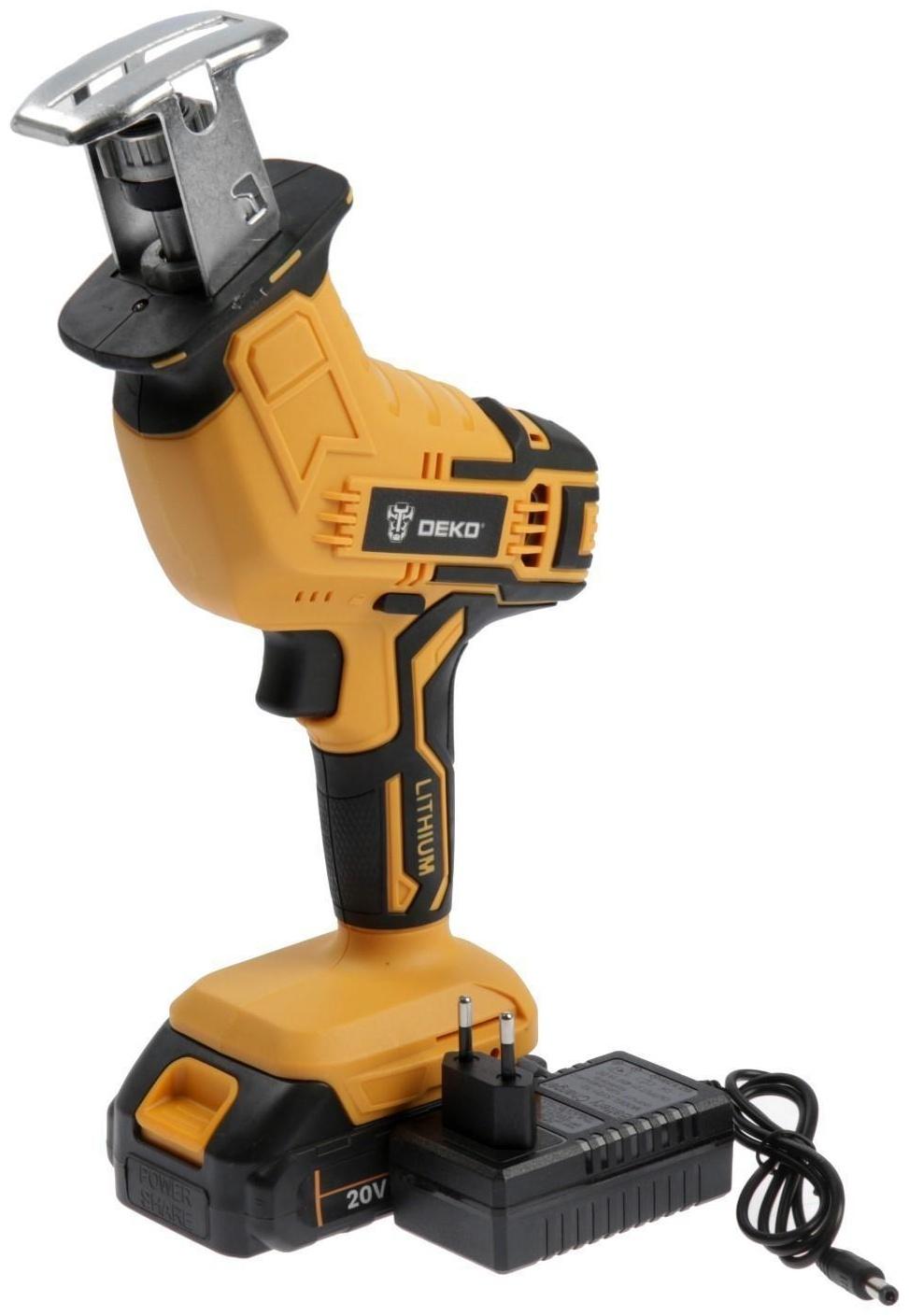 Пила сабельная аккумуляторная DEKO DKRS20-Li, 20 В, 2 Ач,2600 об/мин, ход 15 мм