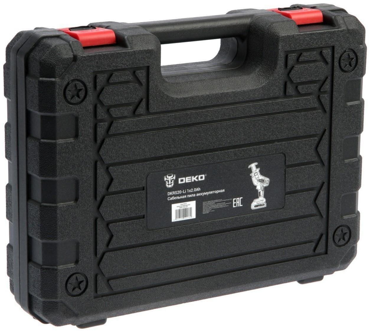Пила сабельная аккумуляторная DEKO DKRS20-Li, 20 В, 2 Ач,2600 об/мин, ход 15 мм