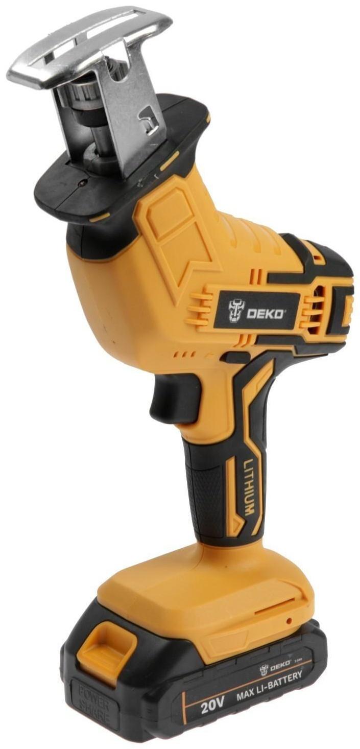 Пила сабельная аккумуляторная DEKO DKRS20-Li, 20 В, 2 Ач,2600 об/мин, ход 15 мм