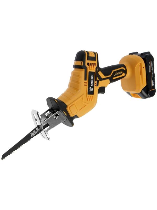 Пила сабельная аккумуляторная DEKO DKRS20-Li, 20 В, 2 Ач,2600 об/мин, ход 15 мм