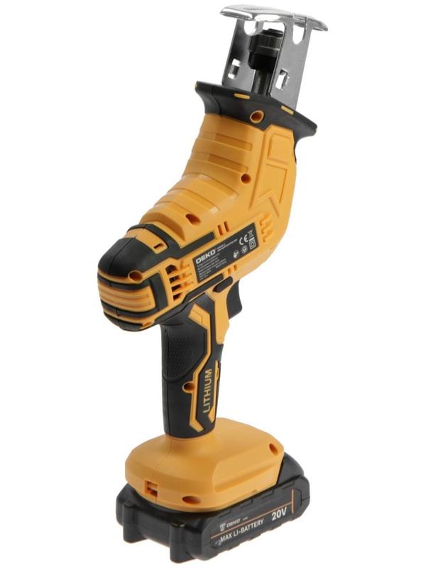 Пила сабельная аккумуляторная DEKO DKRS20-Li, 20 В, 2 Ач,2600 об/мин, ход 15 мм