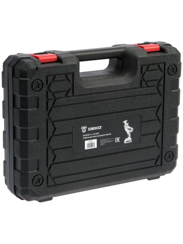 Пила сабельная аккумуляторная DEKO DKRS20-Li, 20 В, 2 Ач,2600 об/мин, ход 15 мм