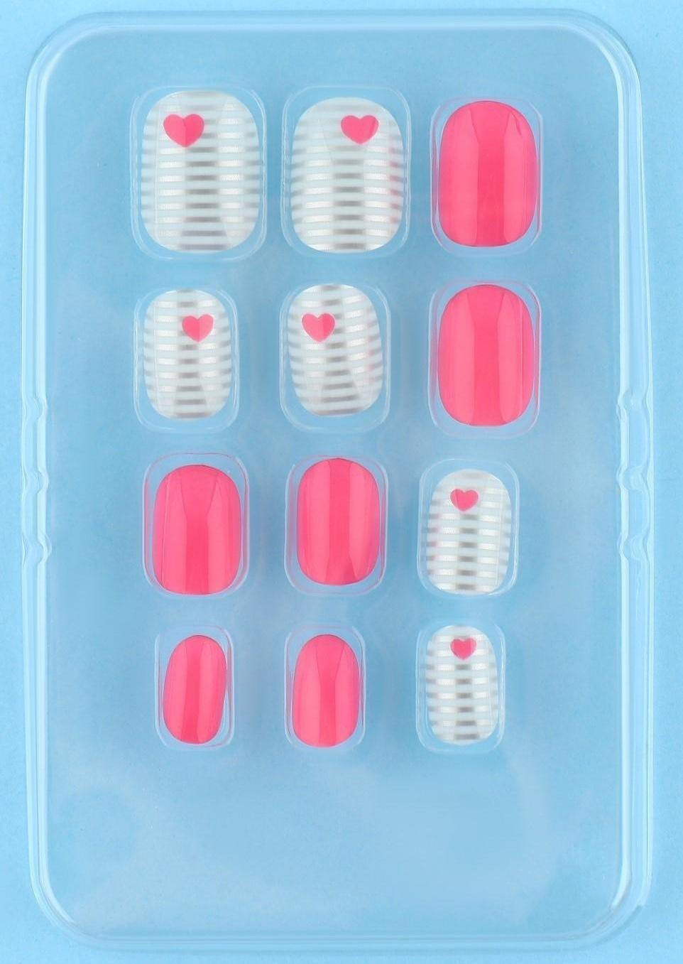 Детские накладные ногти «Сердечки», 12 шт