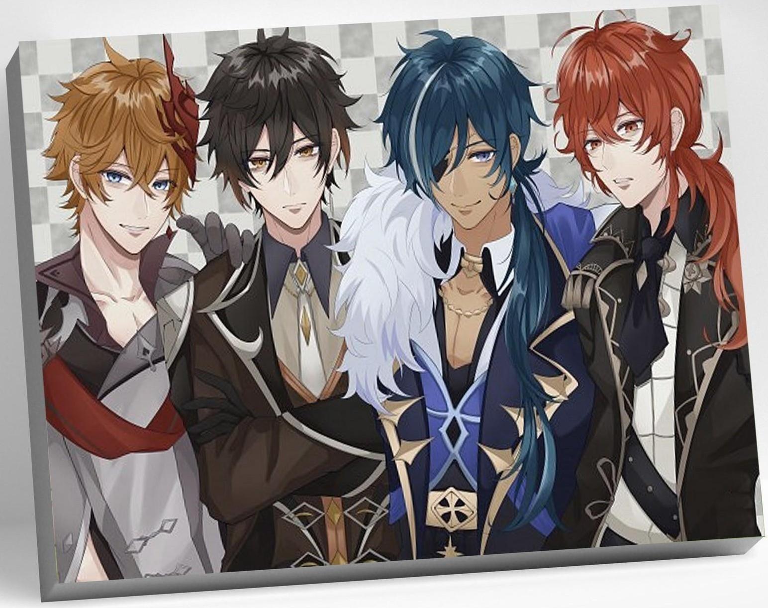 Картина по номерам 30 × 40 см «Геншин. Тарталья, Чжун-ли, Кэйа, Дилюк» 44 цвета