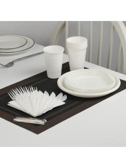 Набор одноразовой посуды на 6 персон «Шашлычный №3», тарелки, стаканы, ножи, вилки, салфетки, зубочистки, цвет белый