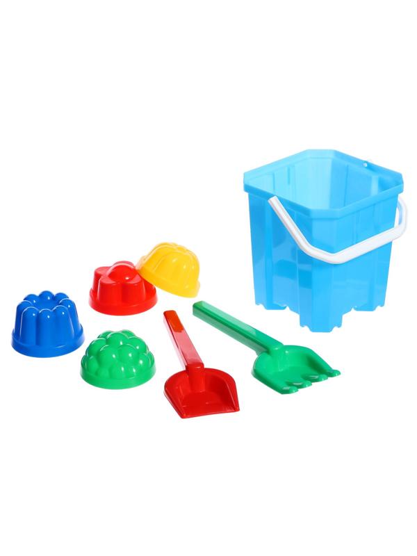 Песочный набор: ведёрко, лопатка, грабельки , 4 формочки