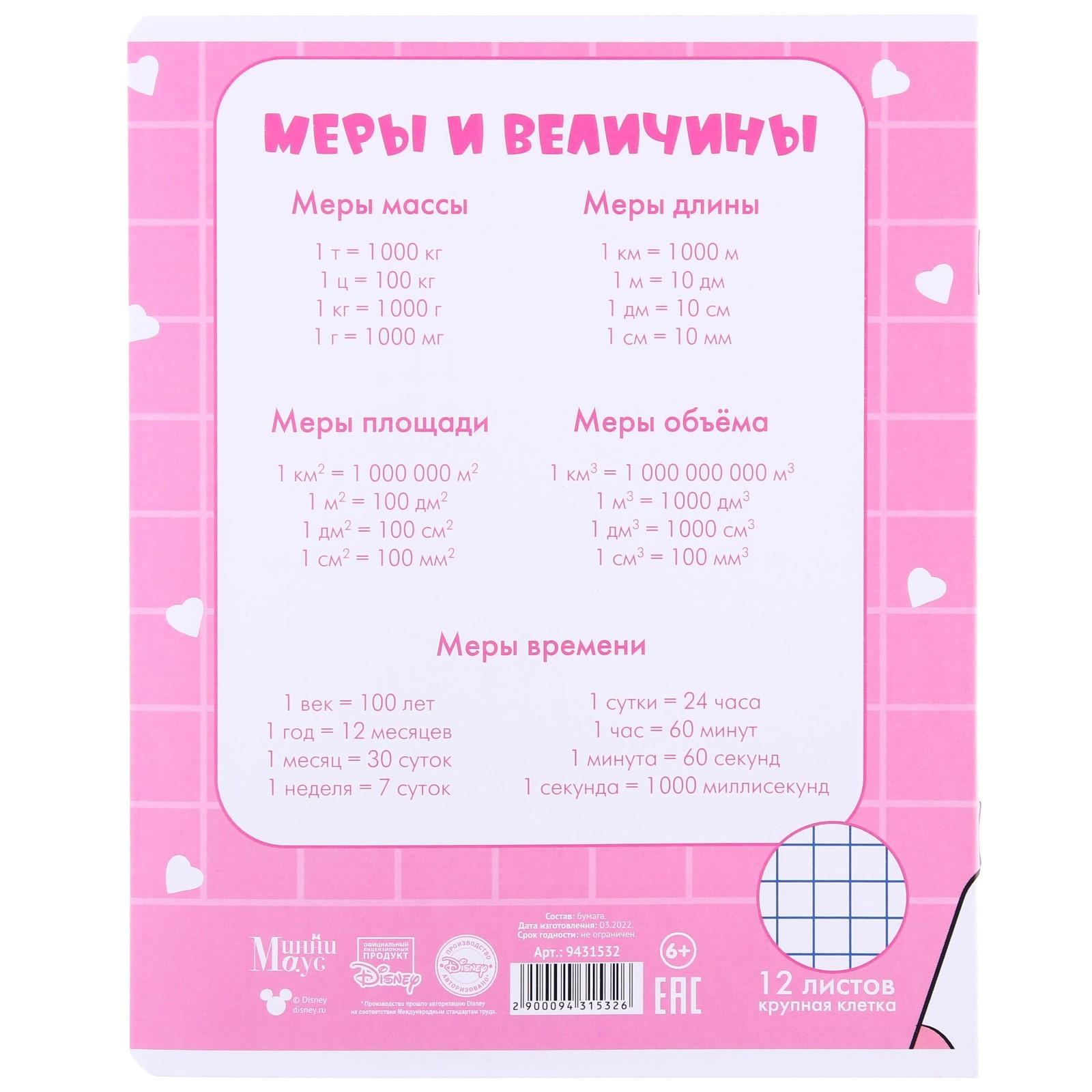 Тетради 12 листов, 5 видов, мелованная бумага, крупная клетка, Минни Маус / Микс 10 шт.