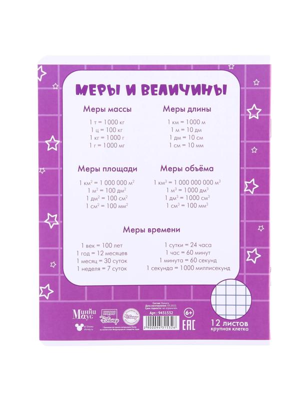 Тетради 12 листов, 5 видов, мелованная бумага, крупная клетка, Минни Маус / Микс 10 шт.