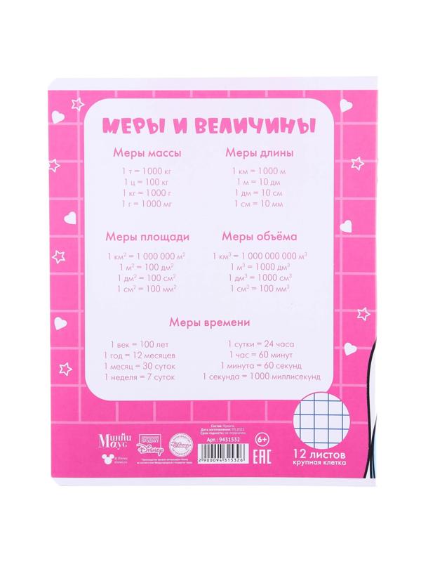 Тетради 12 листов, 5 видов, мелованная бумага, крупная клетка, Минни Маус / Микс 10 шт.