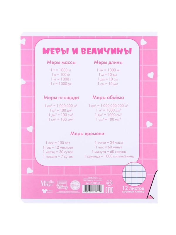 Тетради 12 листов, 5 видов, мелованная бумага, крупная клетка, Минни Маус / Микс 10 шт.