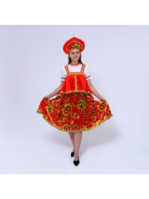 Русский костюм женский «Хохлома красная с отлетной кокеткой», р. 44-46, рост 170 см