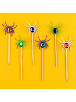 Шпажки «Цветные пауки», в наборе 6 штук, МИКС