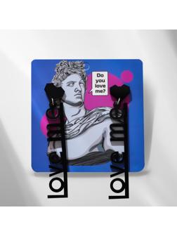 Серьги акрил  LOVE ME с сердечком, цвет чёрный в серебре