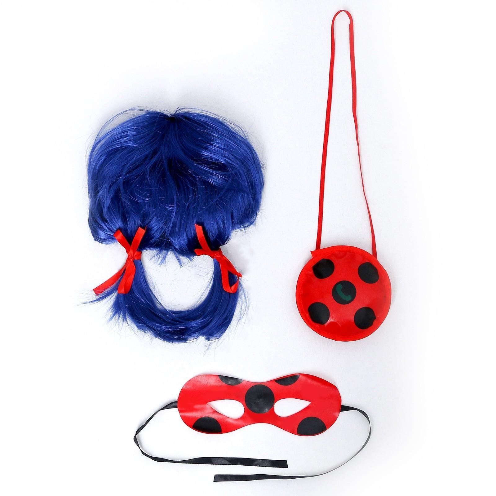 Карнавальный набор «Леди Божья коровка», р. S, комбез, маска, сумка, парик