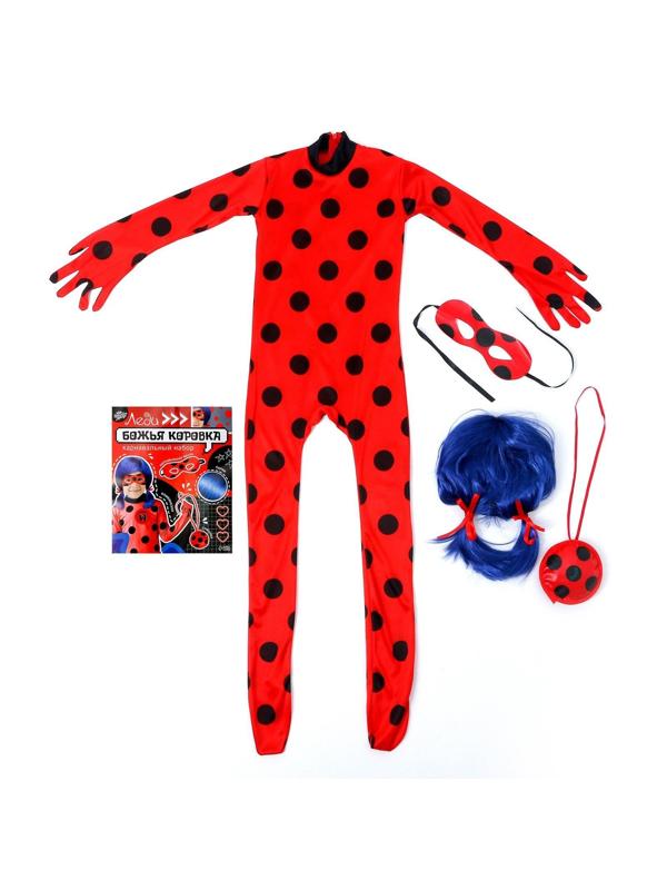 Карнавальный набор «Леди Божья коровка», р. S, комбез, маска, сумка, парик