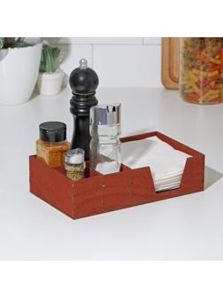 Салфетница деревянная Доляна, с отделениями для специй, 13,5×23,5×6 см, цвет мокко