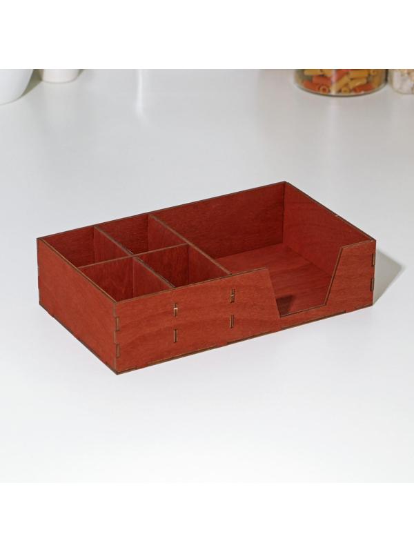 Салфетница деревянная Доляна, с отделениями для специй, 13,5×23,5×6 см, цвет мокко