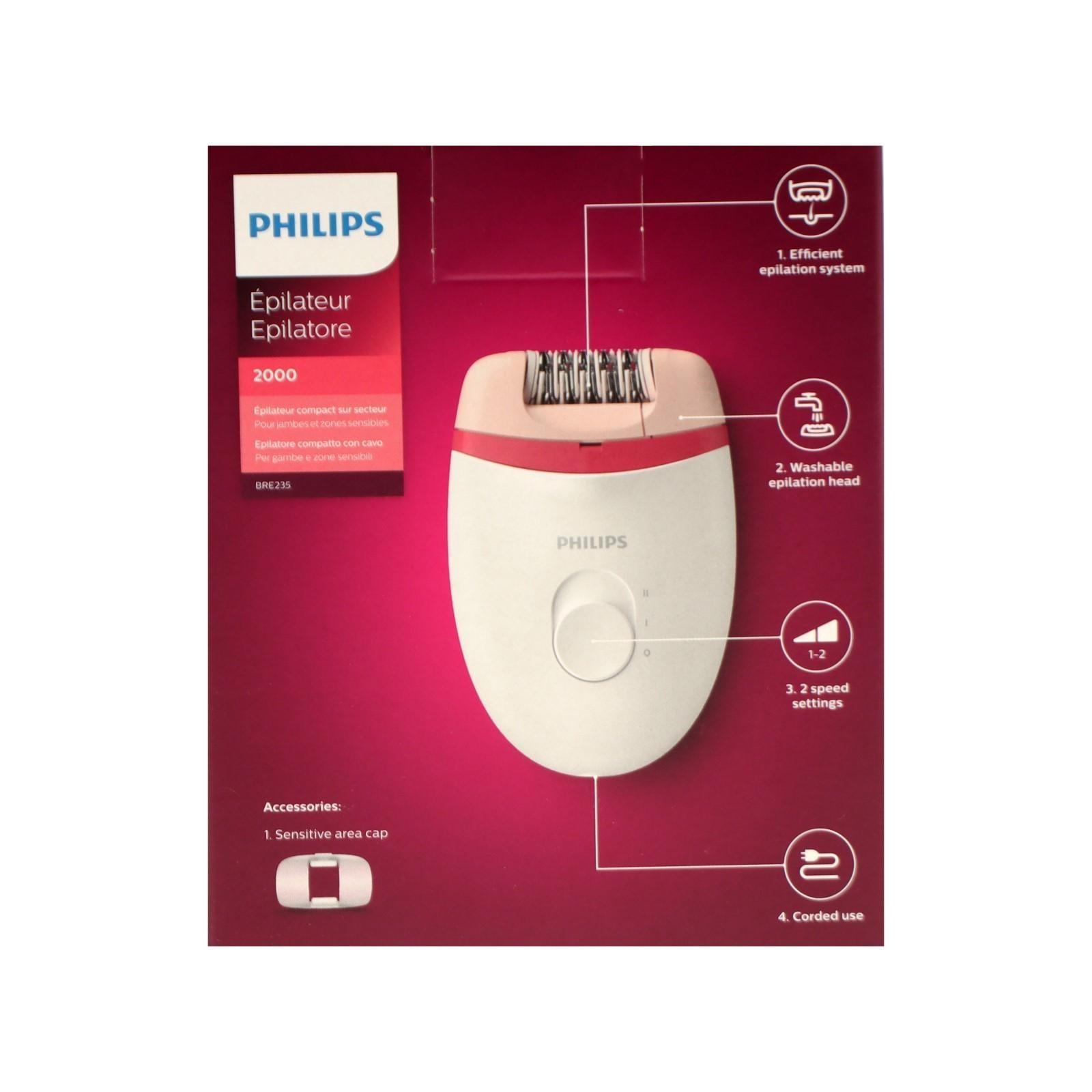 Эпилятор Philips BRE235/00, 2 скорости, 2 насадки, от сети, бело-розовый