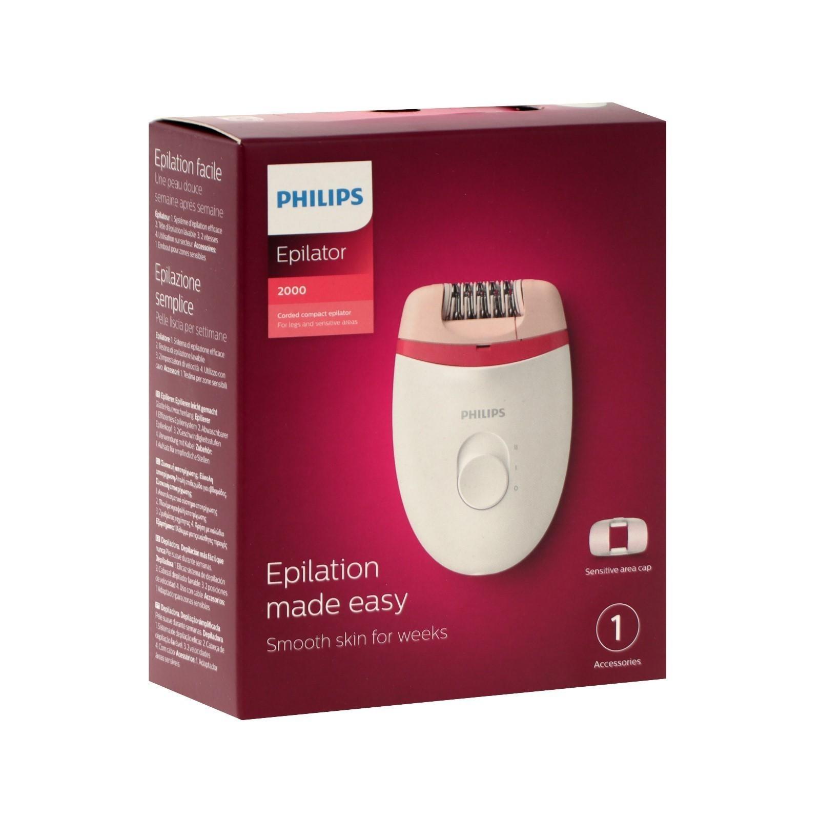 Эпилятор Philips BRE235/00, 2 скорости, 2 насадки, от сети, бело-розовый