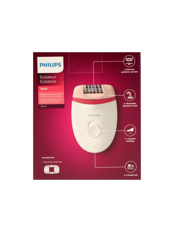 Эпилятор Philips BRE235/00, 2 скорости, 2 насадки, от сети, бело-розовый