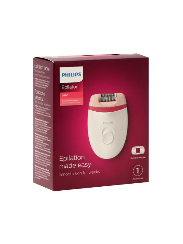 Эпилятор Philips BRE235/00, 2 скорости, 2 насадки, от сети, бело-розовый