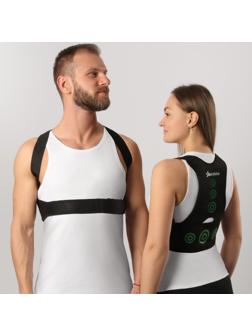 Массажёр-фиксатор для осанки и поясницы, на фастексах, размер универсальный, пакет, цвет чёрный