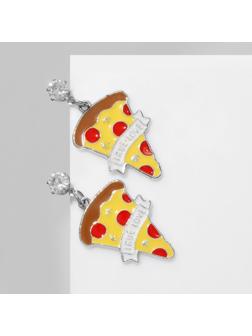 Серьги эмаль TRUE LOVE пицца, цветные в серебре