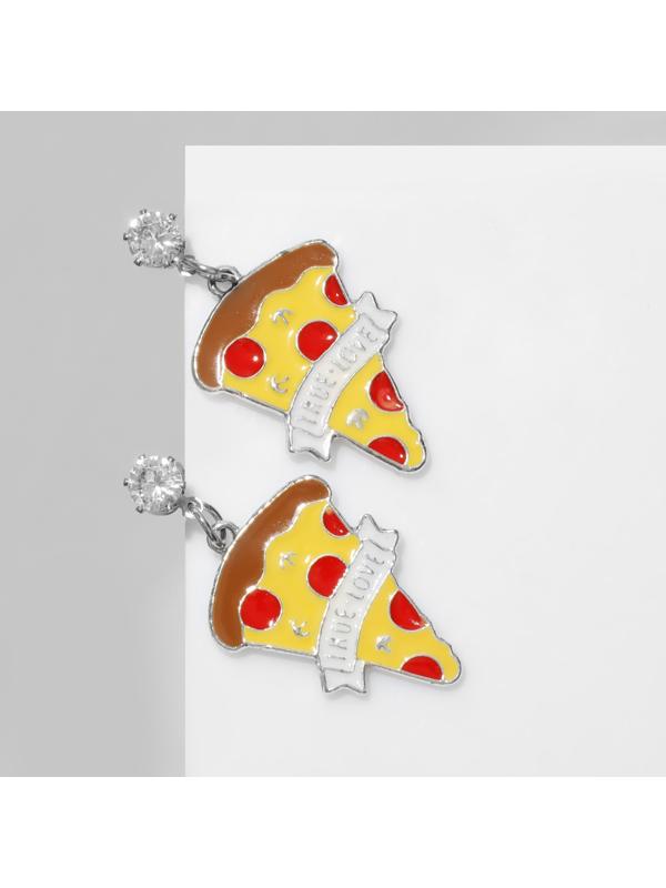 Серьги эмаль TRUE LOVE пицца, цветные в серебре