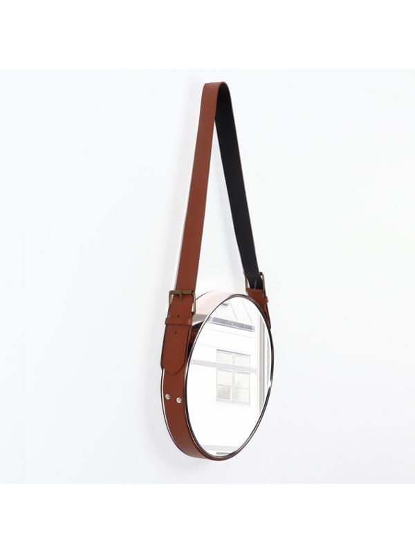 Зеркало настенное круглое «Антураж» d зеркальной поверхности 28 см, с ремешком из искусственной кожи, цвет МИКС