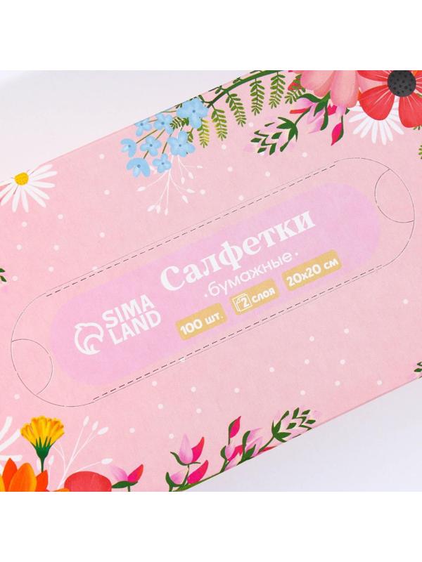 Салфетки бумажные в коробке «Цветочная поляна», 100 шт