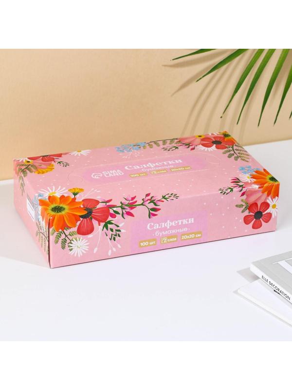 Салфетки бумажные в коробке «Цветочная поляна», 100 шт