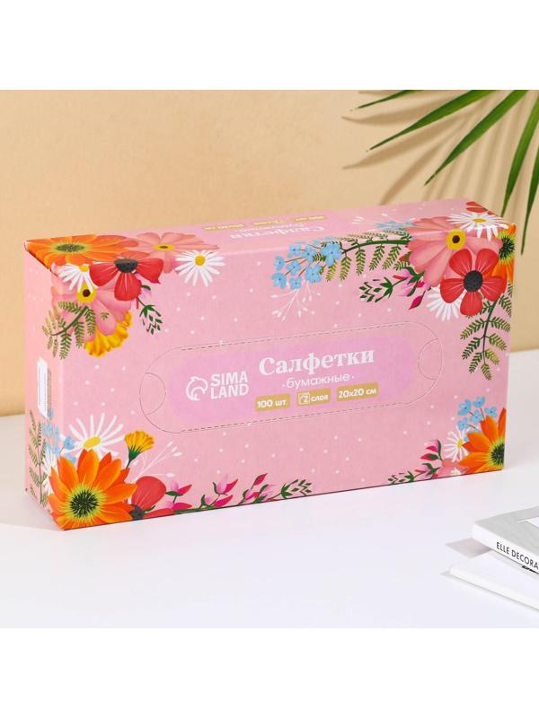 Салфетки бумажные в коробке «Цветочная поляна», 100 шт