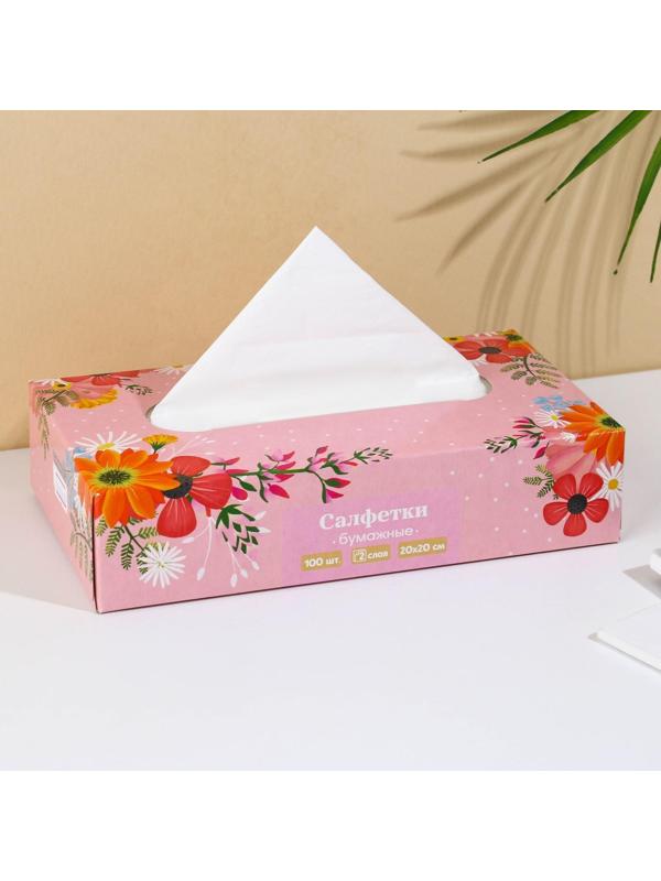 Салфетки бумажные в коробке «Цветочная поляна», 100 шт