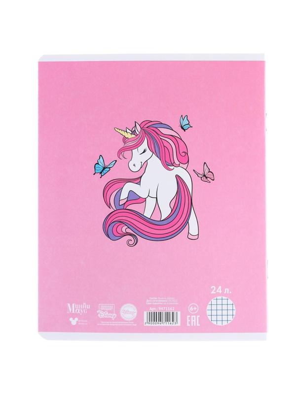 Тетрадь 24 листа, 5 видов МИКС, клетка, тиснение, Минни Маус