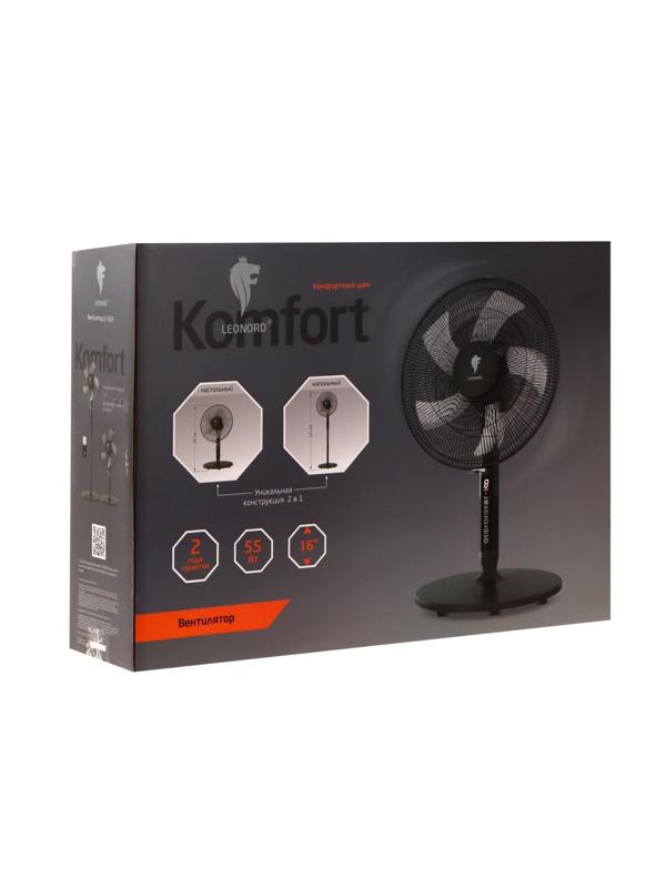 Вентилятор Leonord LE-1603, напольный, 55 Вт, 3 скорости, пульт, чёрный