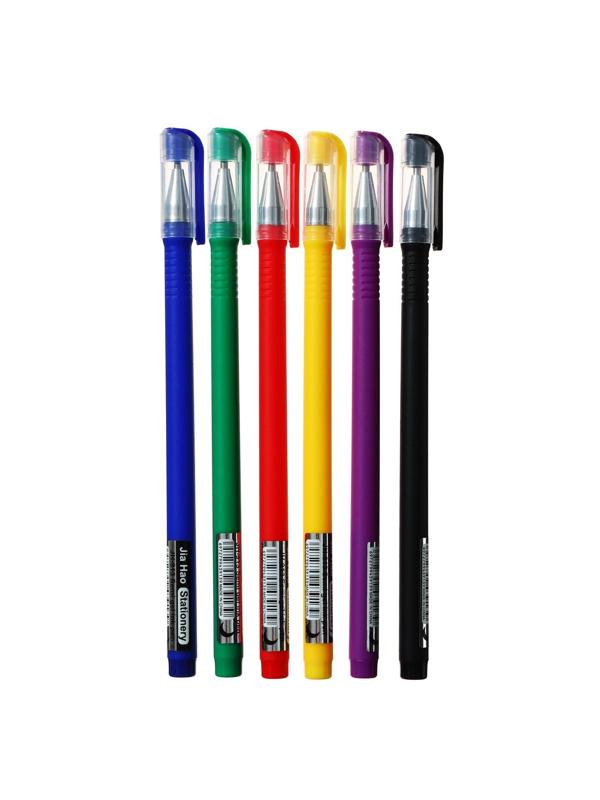 Набор шариковых ручек 6 цветов, корпус софтач, в цвет стержня, 1 мм, в блистере