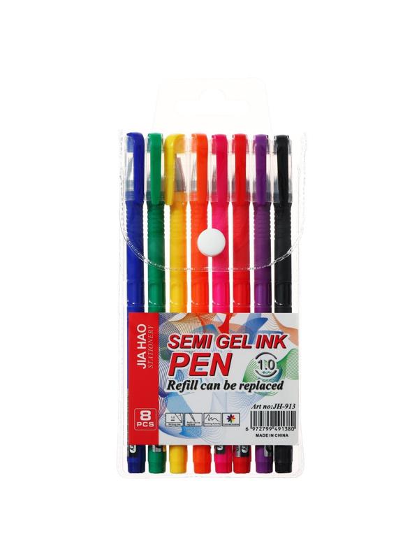 Набор шариковых ручек 8 цветов, корпус софтач, в цвет стержня, 1 мм, в блистере