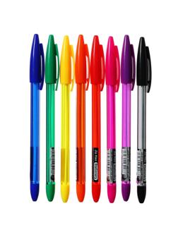 Набор шариковых ручек 8 цветов, корпус в цвет стержня, в блистере