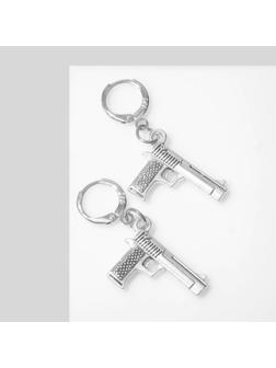 Серьги GUN пистолеты, цвет серебро