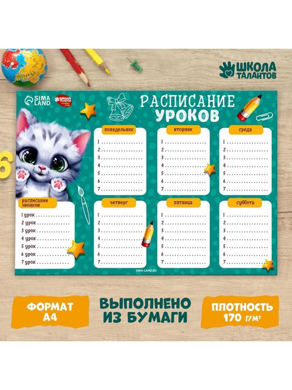 Расписание уроков «Мяу котенок»‎ бумажное, А4