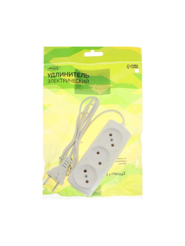 Удлинитель Luazon Lighting ECO, 3 розетки, 1.5 м, 6 А, 1300 Вт, ШВВП 2х0.5 мм2,без з/к,белый