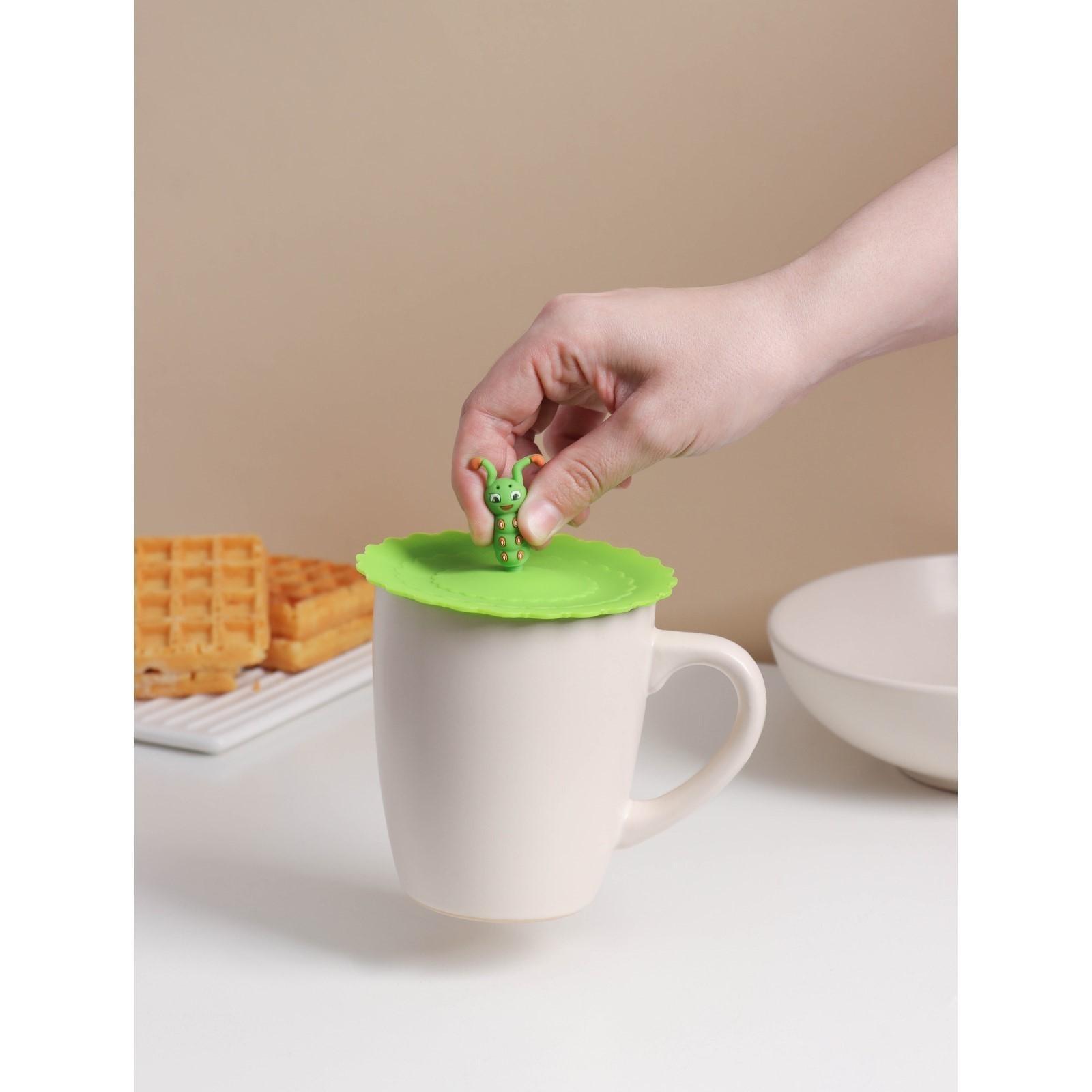 Силиконовая крышка-невыкипайка Доляна «Гусеничка» d=10 см, цвет зелёный