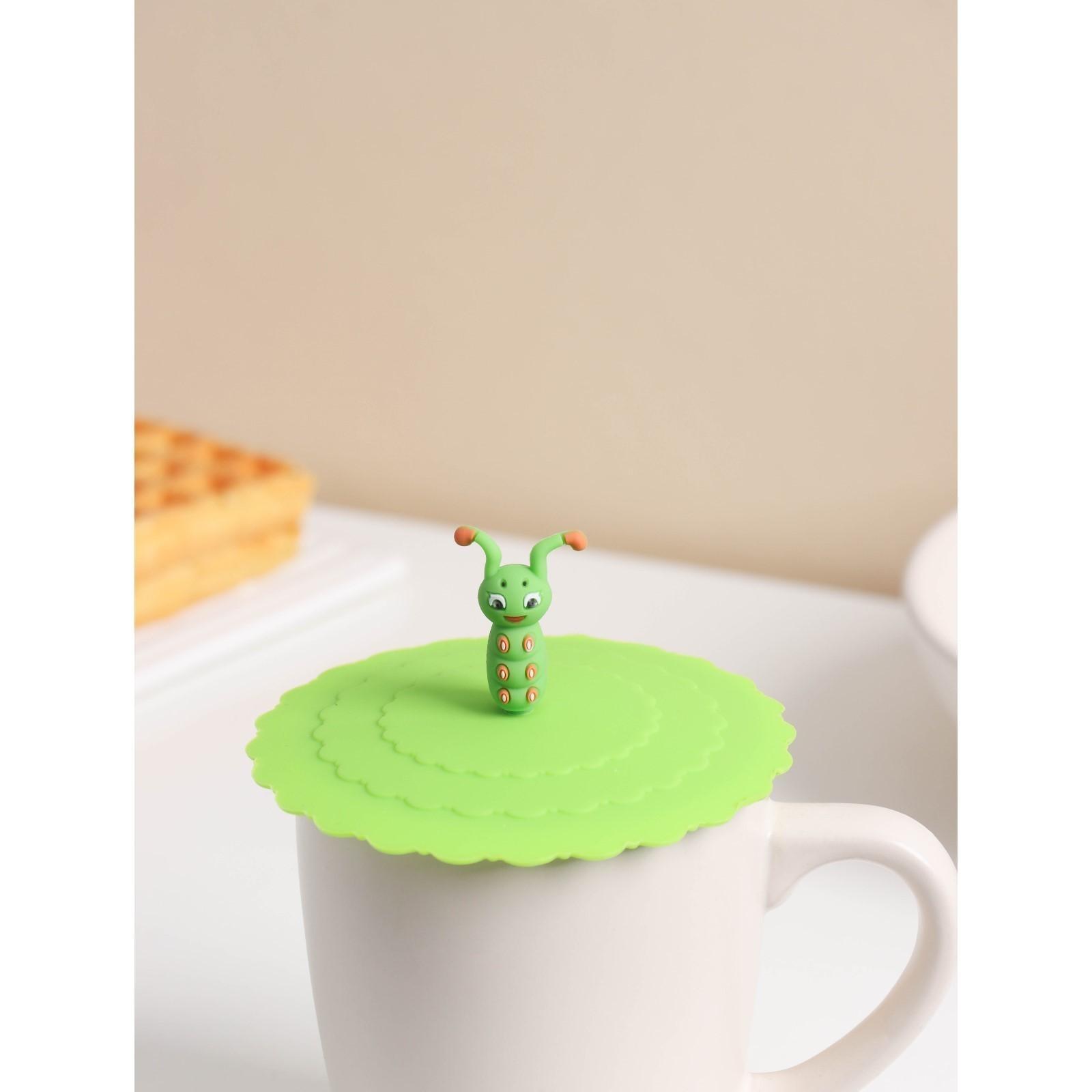 Силиконовая крышка-невыкипайка Доляна «Гусеничка» d=10 см, цвет зелёный